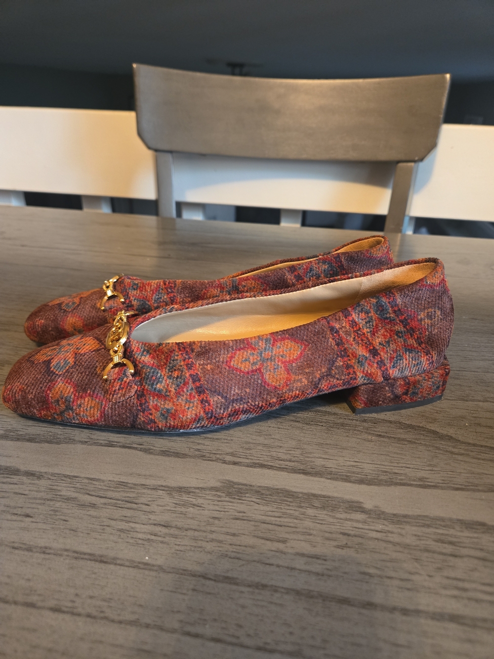 Sam Edelman Multicolor Orange-Red Patterned Chain Trim Ballet Flats - Picture 2 of 5